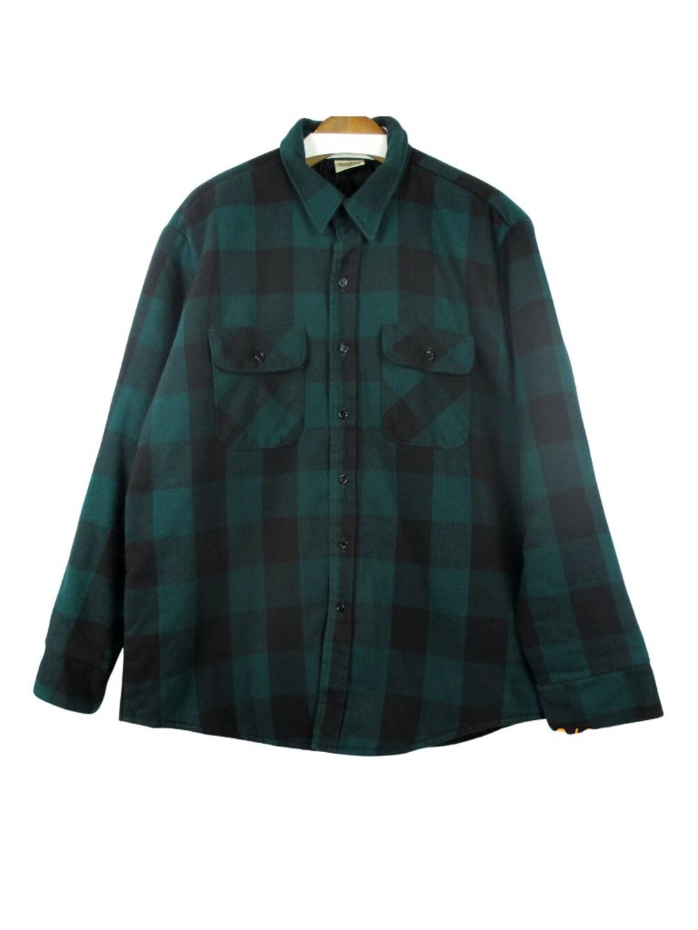 Five Brother Mens Quilted Flannel Shirt Jacket Green Black Plaid XL 100% Cotton